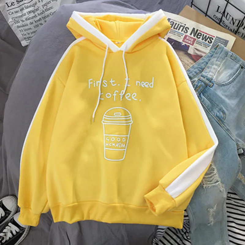 Yellow Женская толстовка с капюшоном, толстовки, одежда для женщин, большой размер, для отдыха, длинный рукав, пуловер с капюшоном, корейский стиль, женский спортивный костюм, топы - Цвет: Yellow