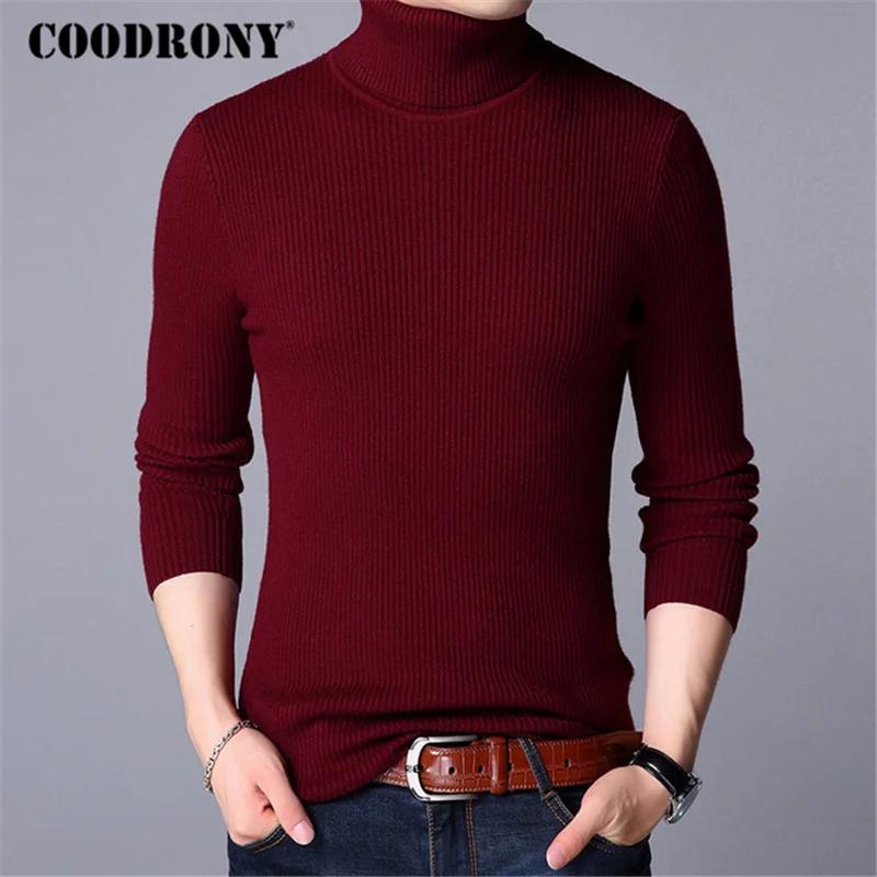 Мужской теплый свитер COODRONY черный плотный вязаный кашемировый шерстяной джемпер