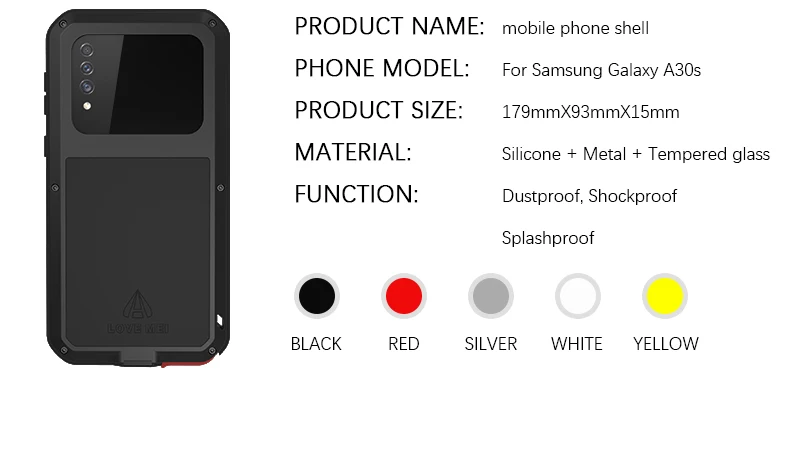 Мощный противоударный чехол LOVE MEI для samsung Galaxy A30S A307 A307F, сверхпрочный чехол, силиконовый металлический чехол, закаленное стекло