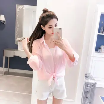 

2020 summer cool net red 7-point sleeve blouse women's short Chiffon versatile outdoor thin outdoor Cape