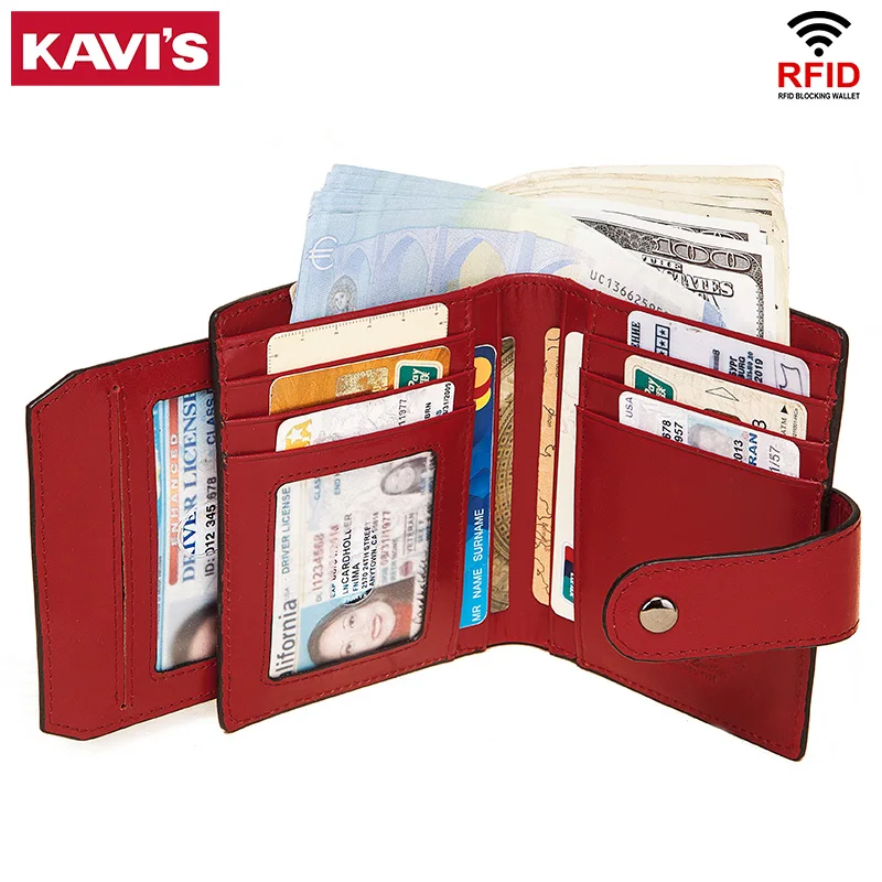 

KAVIS New Women Genuine Leather Wallets Female Fashion Purses Short Hasp Wallet Ladies Money bag Coin Card Holder Clutch Perse