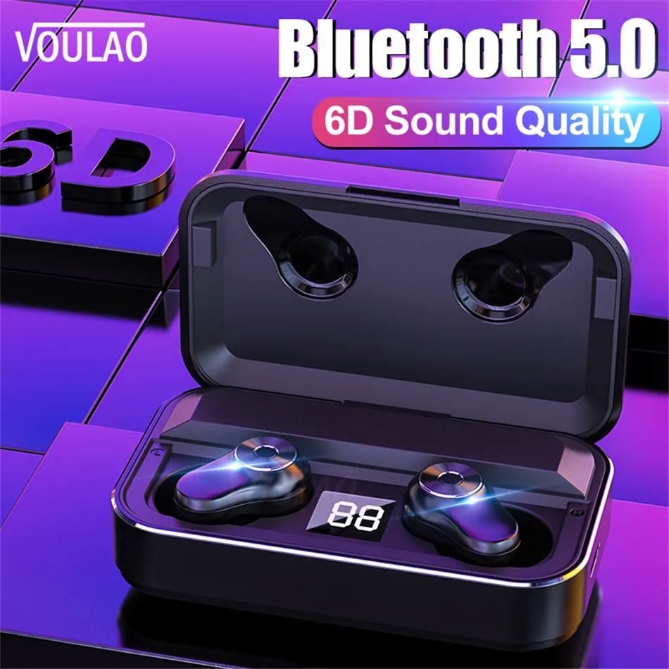 

VOULAO Bluetooth Headphones 5.0 TWS Wireless Ture Earphone 3500mAh Power Bank LED Display CVC8.0 Sport Wireless Headphone Earbud