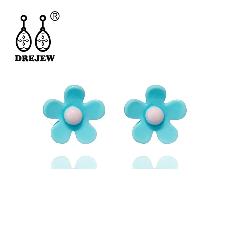 DREJEW Small Pink Yellow Purple Blue Acrylic Flower Statement Earrings Christmas Alloy Drop for Women Jewelry HE5841 | Украшения и