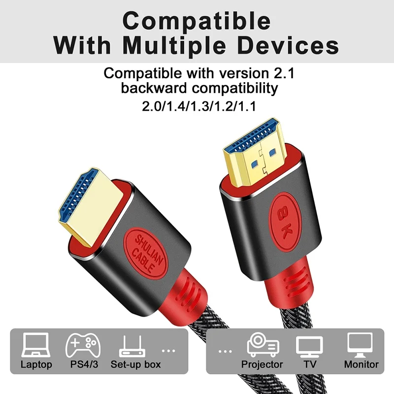 HDMI ȣȯ 2.1 ̺, 8K @ 60Hz, 4K @ 120Hz/60Hz, ARC HDR 48Gbps Mi Box ø ġ PS5/4 TV xbox  ǻͿ