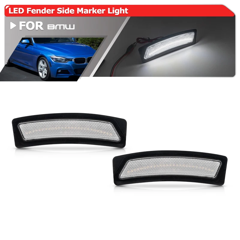 

2x Fits For BMW 3-Series F30 F31 LCI Without M Bumper 4-Series F32 F33 F36 Front Bumper White Led Fender Side Marker Lights