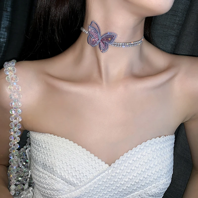 Ожерелье женское кружевное с вышивкой в виде бабочки и жемчуга 2020 | Украшения