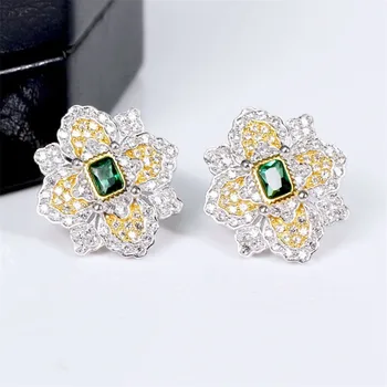 

CMajor S925 Solid Sterling Silver High-end Delicate Vintage Temperament Elegant Flower Shape Two Tone Stud Earrings for Women