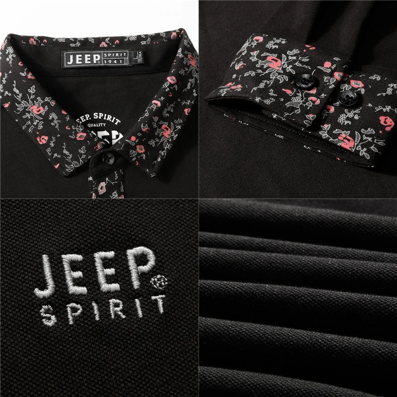 JEEP SPIRIT/известная брендовая Осенняя мужская рубашка поло с принтом, длинный рукав, отложной воротник, Повседневная хлопковая рубашка поло для мужчин