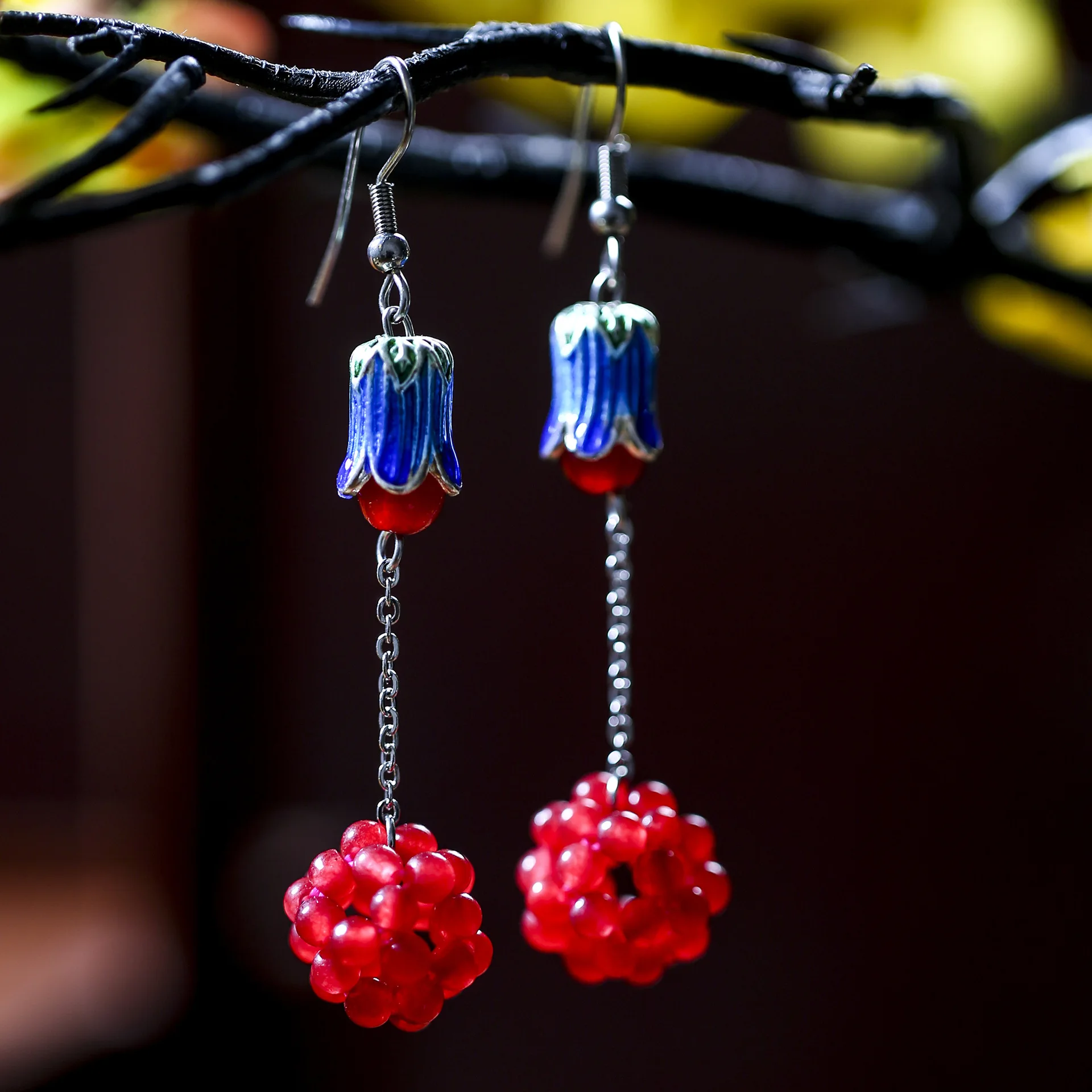 

Exquisite Grape Beads Handmade Weave Ball Dangle Earring For Women Vintage Ethnic Tibetan Silver Drop Earring Brincos Jewelry