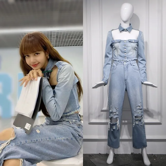 Женский джинсовый комплект kpop светло-голубая короткая куртка и свободные прямые