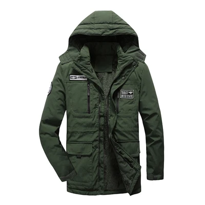 DIMUSI/зимние мужские куртки-бомберы; повседневные толстые теплые вельветовые пальто; повседневные мужские ветровки средней длины; куртки; одежда 5XL - Цвет: Green