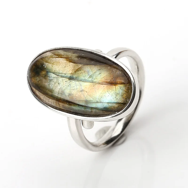 Natural Labradorite Rings 925 Sterling Silver Gemstone For Women Party Birthday Trendy Jewelry Gift