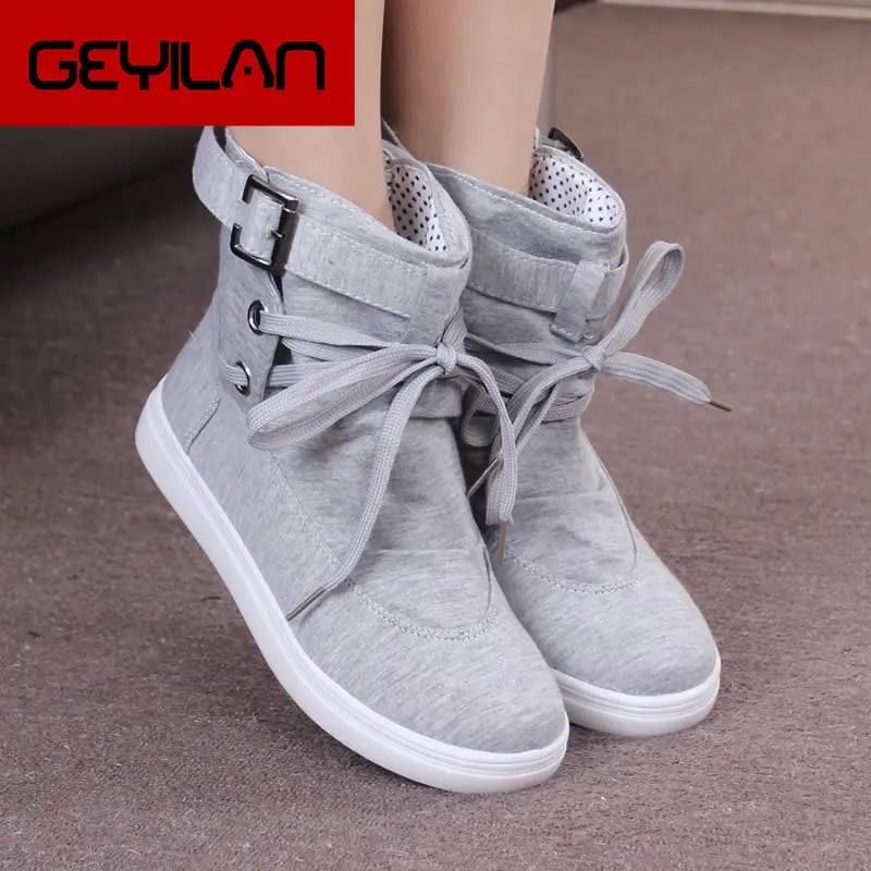 

Winter Women Boots Casual Canvas Shoes Woman Black Grey Ankle Boots Female Lace Up Platform Shoes Ladies Oxford Flats 236