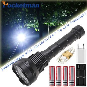 

Powerful LED Flashlight 8000 Lumens 9 to 24*T6 LED Torch Light Tactical Flashlight 3Modes Linterna Portable Lamp Light