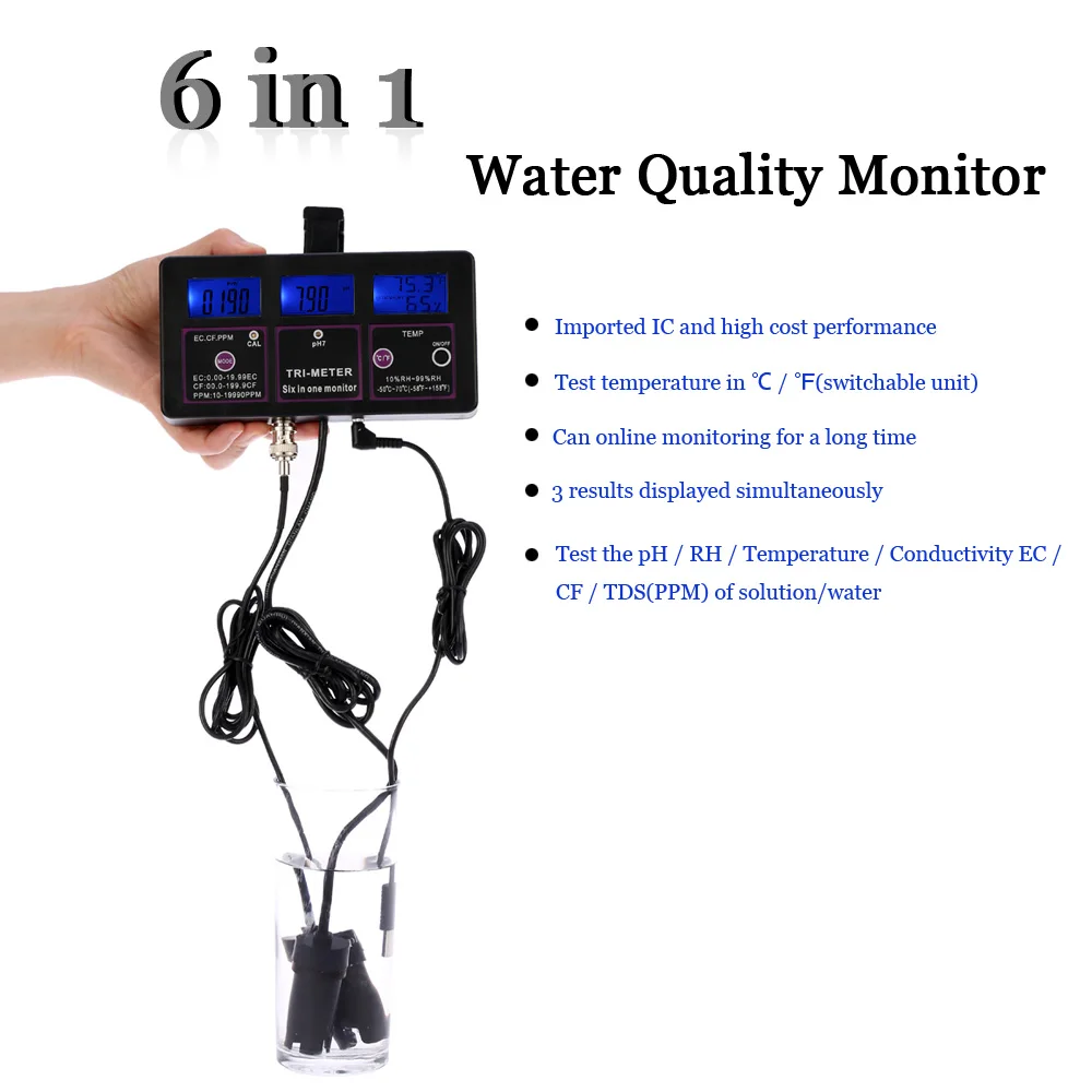 

New Professional 6 in 1 Multi-parameter Water Testing Meter Digital Water Quality Monitor Multiparameter Water Quality Tester