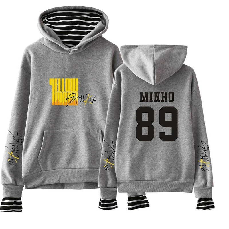 KPOP Stray Kids альбом желтая древесина Повседневная Поддельные два толстовка Свободный пуловер Весна и осень дропшиппинг