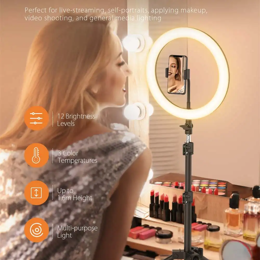 BlitzWolf 10inch Dimmable LED Ring Lamp Selfie Ring Light with Tripod USB Selfie Lights Photography lighting for Makeup Youtube