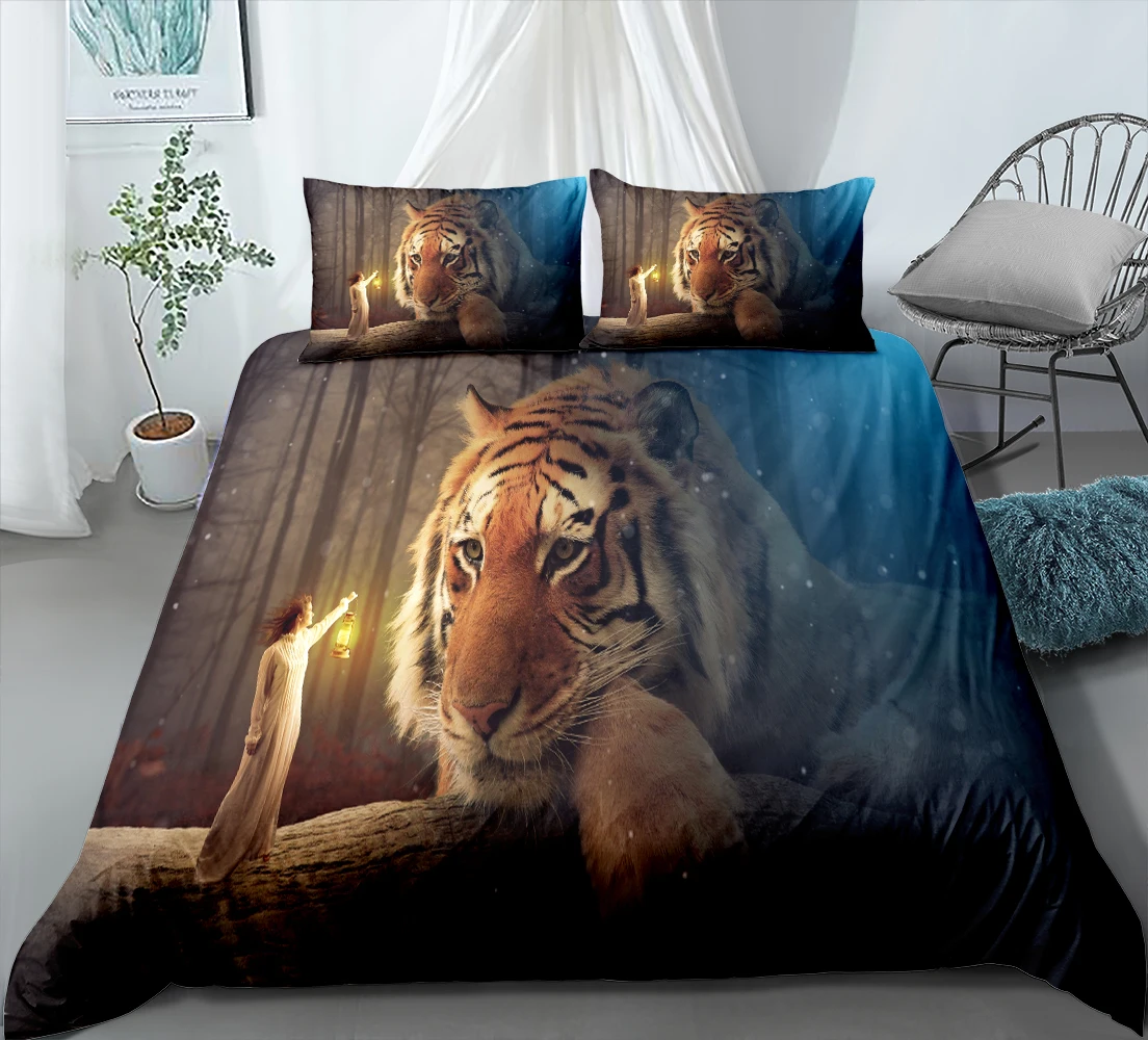 3d Colorful Tiger/Lion Bedding Set Stylish Comfortable Down Bedding Set Children Bedding Set Animal Printed Home Textile Set double duvet covers