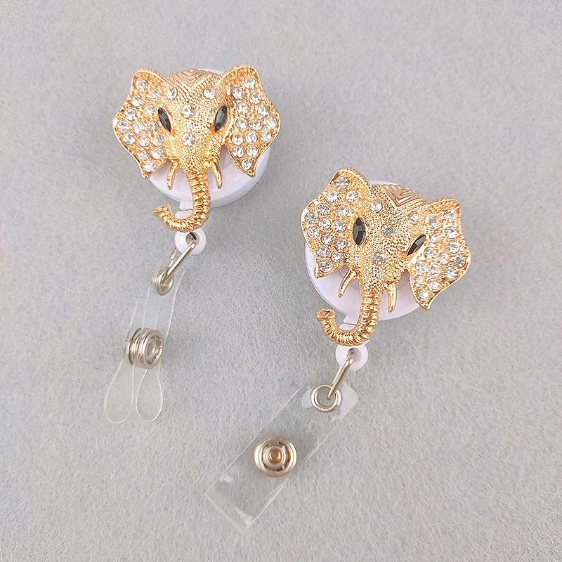 Carretel com Clipe de Cinto Lote Bling Strass Branco Indiano Elefante Flor Decorado Enfermeira id Crachá Titular Retrátil 10 Pçs - 5 Acessórios e crachás