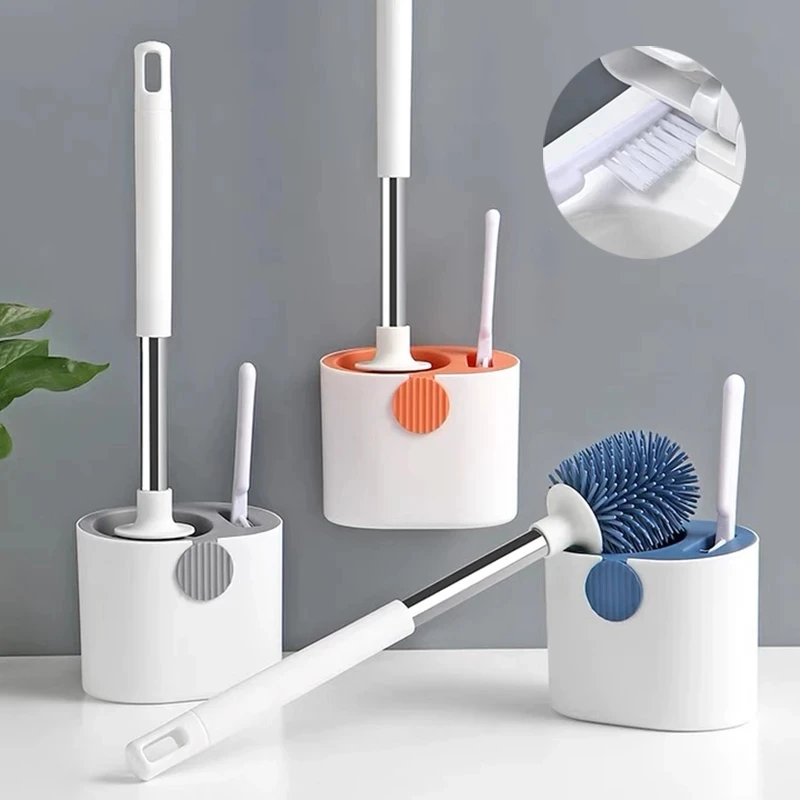 Bathroom Accessories Toilet Brush Set Silicone with Holder Wall-mounted