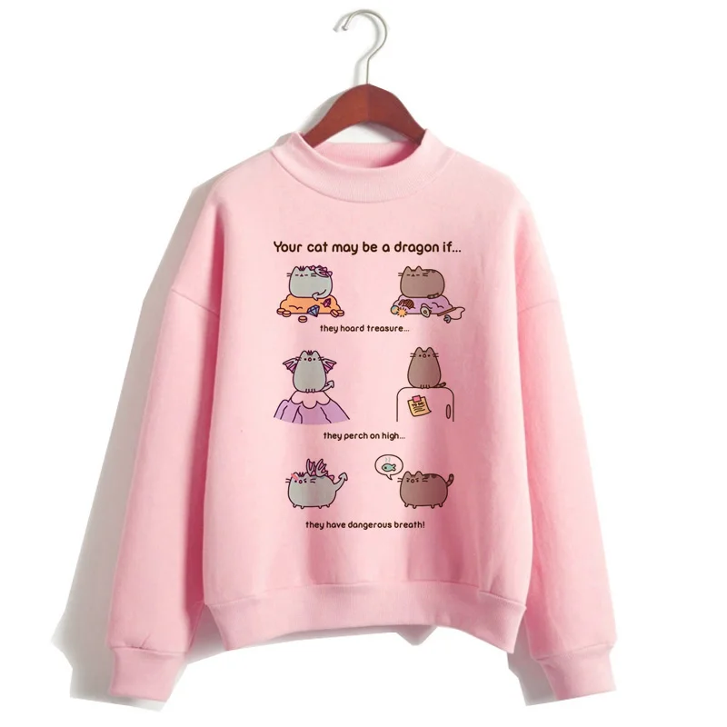 Кот пушин Толстовка Женская мода kawaii корейский harajuku Толстовка розовая Женская 90s мультфильм одежда женский капюшон негабаритный