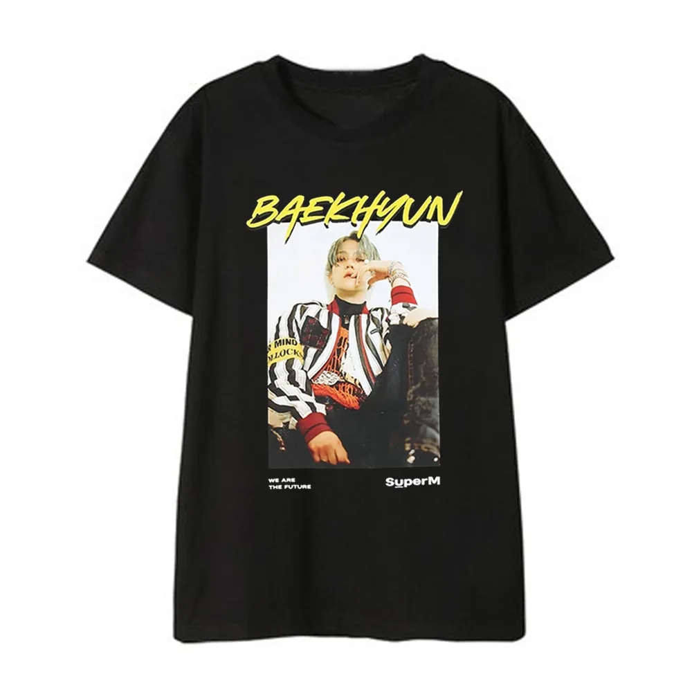 K-pop SuperM официальные фото Стиль поддержки футболки Kpop SuperM TAEYONG Кай BAEKHYUN TAEMIN короткий рукав футболки летние топы
