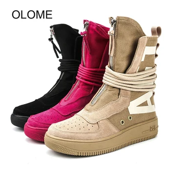 

Shoes Women Leisure canvas Martin boots zip Fashion Female flock Footware cross-tied Ladies zapatos de fiesta mujer patchwork