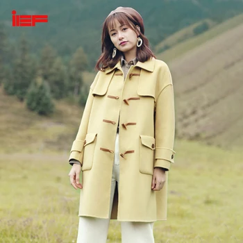 

IEF Winter Women Coat Single Horn Breasted Mid-Long Style Woolen Jacket Solid Color 0707A-D10-