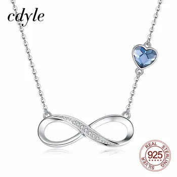 

Cdyle Casual Women Jewelry Blue Heart Crystal Necklace with 925 Sterling Silver Lucky Number Eight Infinity Charm Necklace