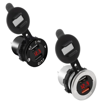 

Aluminum Alloy Fast Charge Qc 3.0 Dual USB With Voltmeter Charger Shell Red Light For Car Motorcycle Beach Car RV SUV