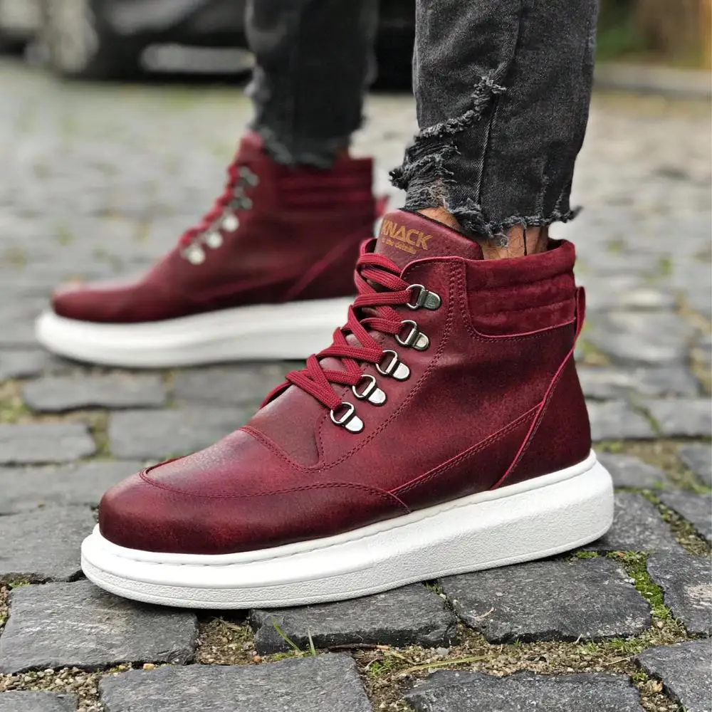 Botas deportivas de suela alta para hombre, diseño Original, color Burdeos| Botas básicas| - AliExpress