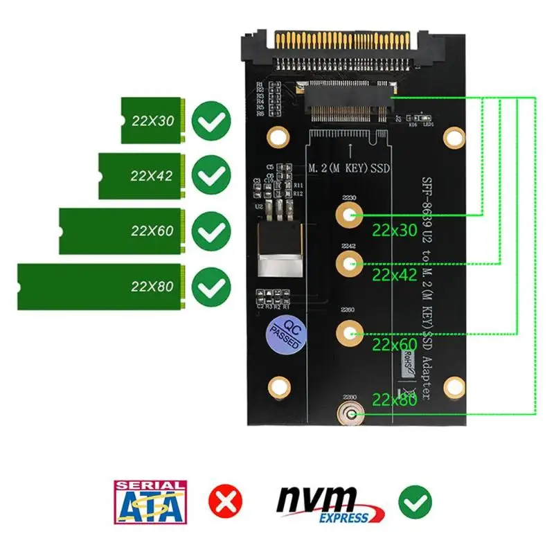 NVME удлинитель M.2 ключ M SSD для SFF-8639 U.2 ключ M адаптер с теплоотводом ключ B/B+ M SATA шина SSD не поддерживается
