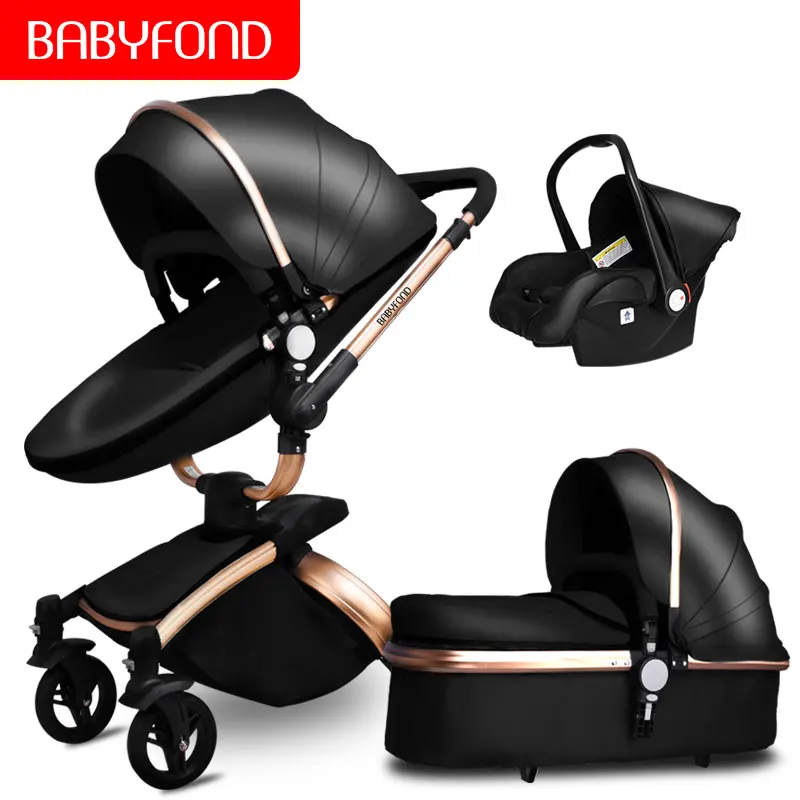 Babyfond коляска 3в1, высокий пейзаж, складная, двусторонняя, ударная, детская коляска, может сидеть и лежать, светильник на колесиках - Цвет: 735Black3in1