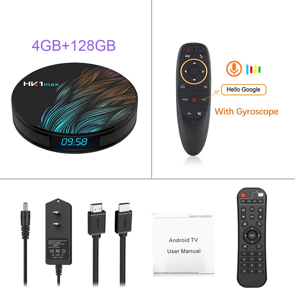 4G 128G G10 Wireless Smart Android 9,0 tv BOX 4 Гб ram 64 Гб HK1 MAX Rockchip RK3328 USB3.0 1080P H.265 4K 60fps Dual Wifi Google Голосовое управление HK1MAX - Цвет: 4G 128G G10 Wireless