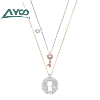 

AYOO High Quality SWA Classic Simple Double Lock Chain Pendant Necklace Best Gift for Girls
