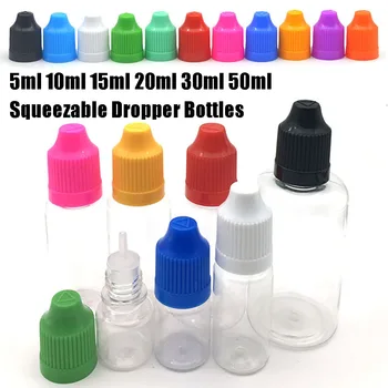 

50pcs PET Plastic Empty Dropper Bottles 30ML 50ML Squeezable Refillable Bottles Liquid Dropper Sample Colorful Cap