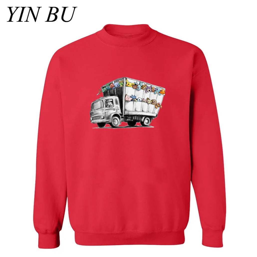 Banksy Truck Featuring Pokemon Pikachu Charzard Squirtle Eevee толстовки мужские толстовки Мужские Женские Camisetas Hombre Забавный Топ - Цвет: Красный