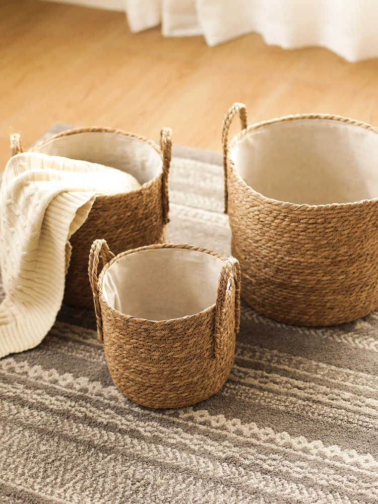 

zq Hand-Woven Straw Woven Storage Basket Basket Clothes Lou Guesthouse Decoration Pastoral Style Flowerpot