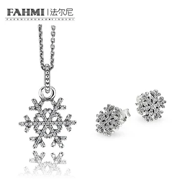 

2020 100% 925 Sterling Silver 1:1 Genuine Shiny Snowflake Earrings Pendant Necklace Charm Jewelry Set Original Women Jewelry