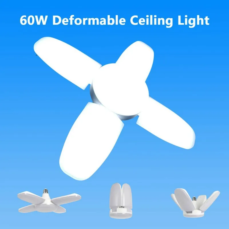 60W E27 LED Light Bulb with 246 Leds Fan Blades Folding Light LED Lamp for Outdoor Garage Shop Home Lamp