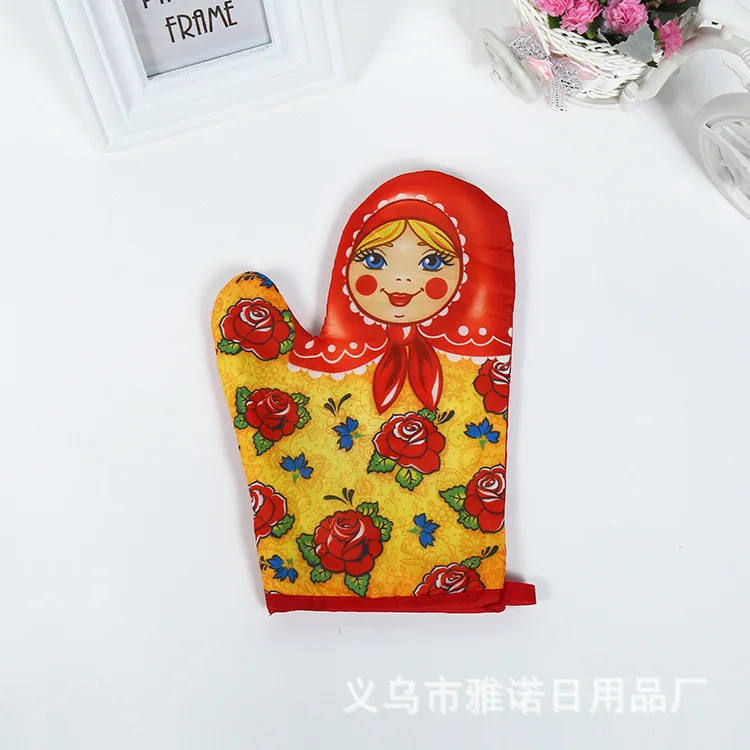 Thickened Polyester Fabric Microwave Oven Gloves Heat Resistant Canvas Printed Gloves Manufacturers Wholesale Kitchen Supplies B