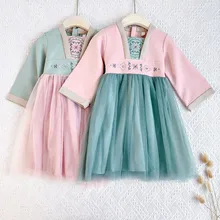 От 1 до 7 лет Детское платье; милое весенне-весеннее платье принцессы с вышивкой и длинными рукавами