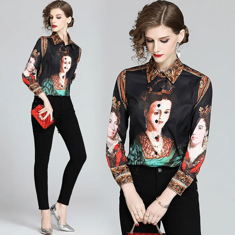 Женская Элегантная блузка в стиле барокко винтажная с цветочным принтом черная