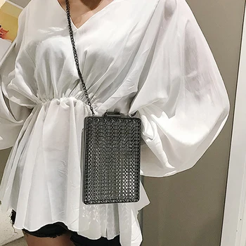 

SHollow Metal Women Shoulder Bag Gold Cages Square Clutch Evening Ladies Luxury Wedding Party Crossbody Purse Handbag