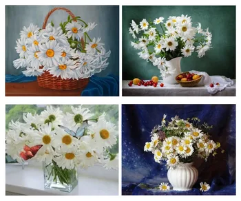 

Yikexin Diamond Embroidery Flower Daisy Full Round Diamond Painting Picture Of Rhinestone Mosaic Home Decoration Gift