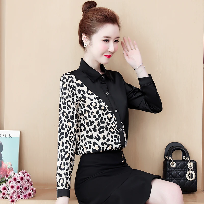 Женская блузка с леопардовым принтом большого размера длинным рукавом модель 2021