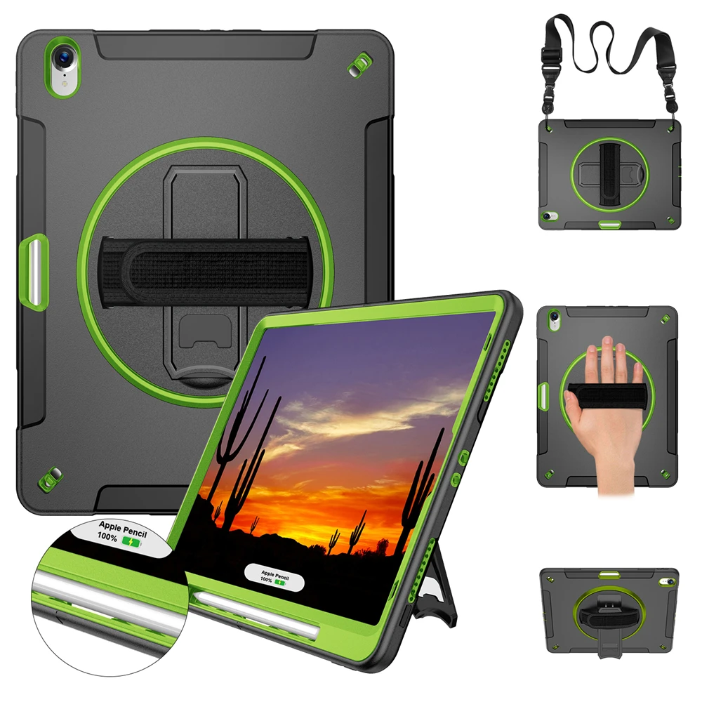 Green with strap Чехол-накладка для планшета iPad Pro 12,9 дюйма 3-го поколения с держателем карандаша и поворотом на 360, ручной аксессуар для ремня FTLBX - Цвет: Green with strap