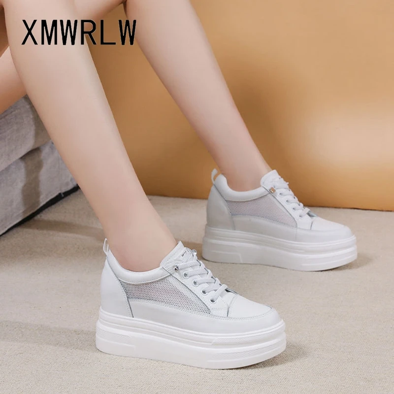

XMWRLW Genuine Leather Casual Women Shoes 2021 Spring Summer Mesh Breathable Shoes For Women Chunky Sneakers Female White Shoe