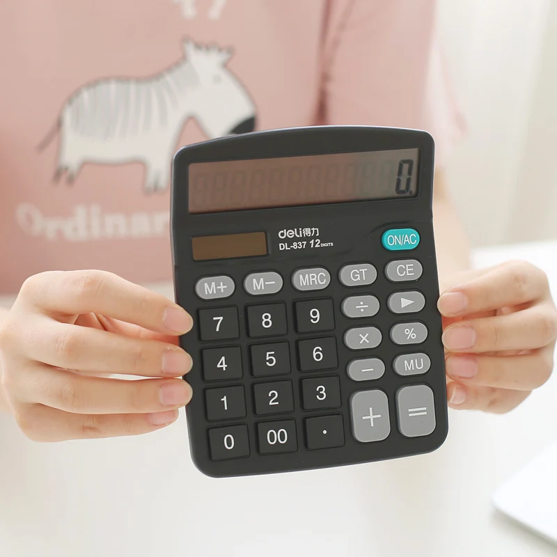 

Dual Power Portable Desktop Calculator 12 Digits Large Screen Desktop Computer Black Calculadora Office School Supplies Caneta