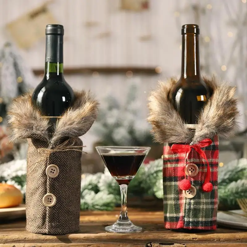 

Linen Wine Bottle Cover Creative Champagne Bag Christmas Restaurant Decor Merry Christmas Red Wine Bottle Dust Covers